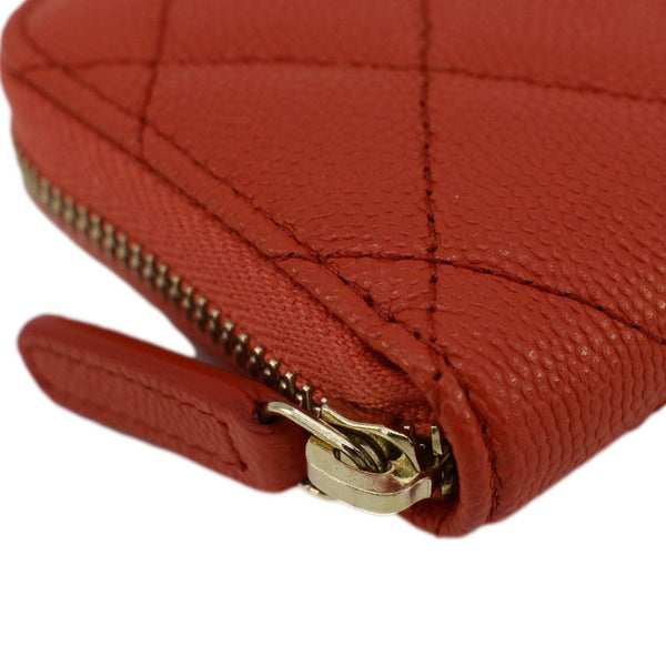 CHANEL Zipped Quilted Caviar Leather Coin Purse Red