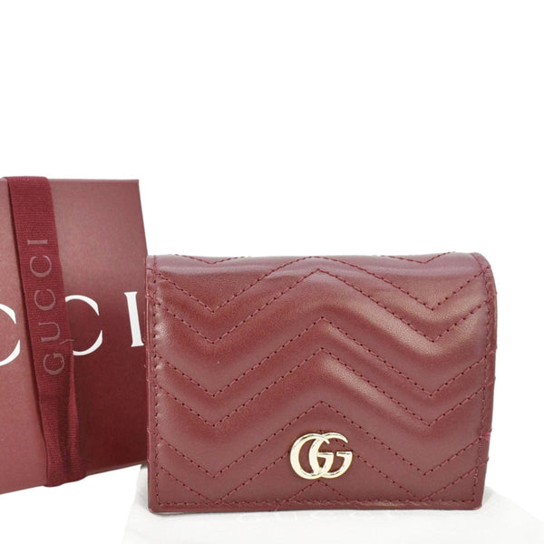 GUCCI Marmont GG Matelasse Leather Card Case Wallet Red 466492