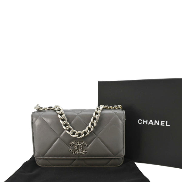 CHANEL 19 WOC Quilted Leather Wallet On Chain Grey