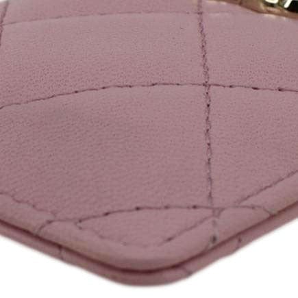 CHANEL CC Quilted Lambskin Leather Chain ID Card Holder Pink