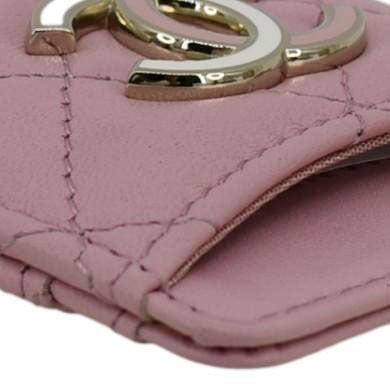 CHANEL CC Quilted Lambskin Leather Chain ID Card Holder Pink