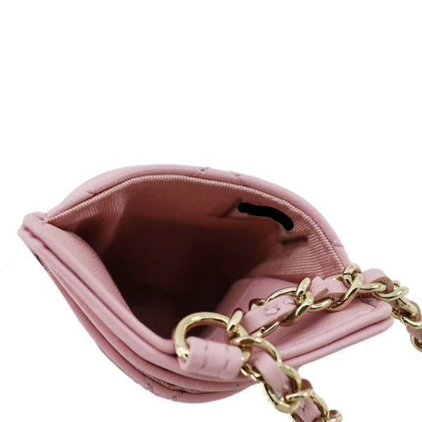 CHANEL CC Quilted Lambskin Leather Chain ID Card Holder Pink