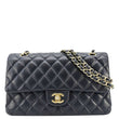 CHANEL Classic Medium Double Flap Quilted Leather Shoulder Bag Navy Blue