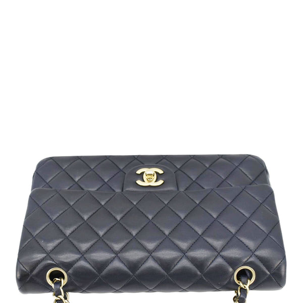 CHANEL Classic Medium Double Flap Quilted Leather Shoulder Bag Navy Blue