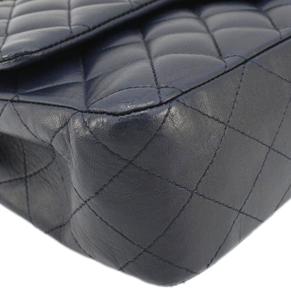 CHANEL Classic Medium Double Flap Quilted Leather Shoulder Bag Navy Blue