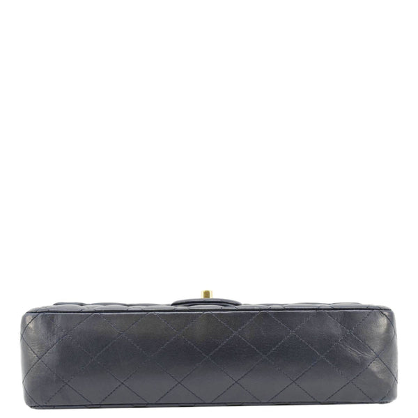 CHANEL Classic Medium Double Flap Quilted Leather Shoulder Bag Navy Blue