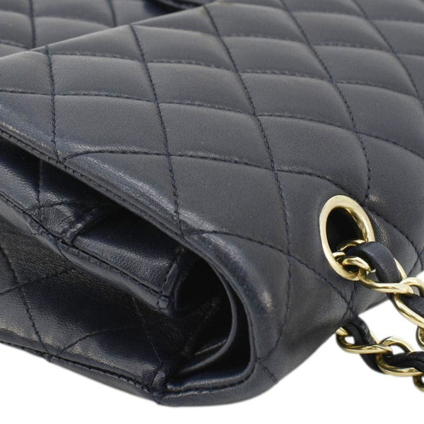 CHANEL Classic Medium Double Flap Quilted Leather Shoulder Bag Navy Blue