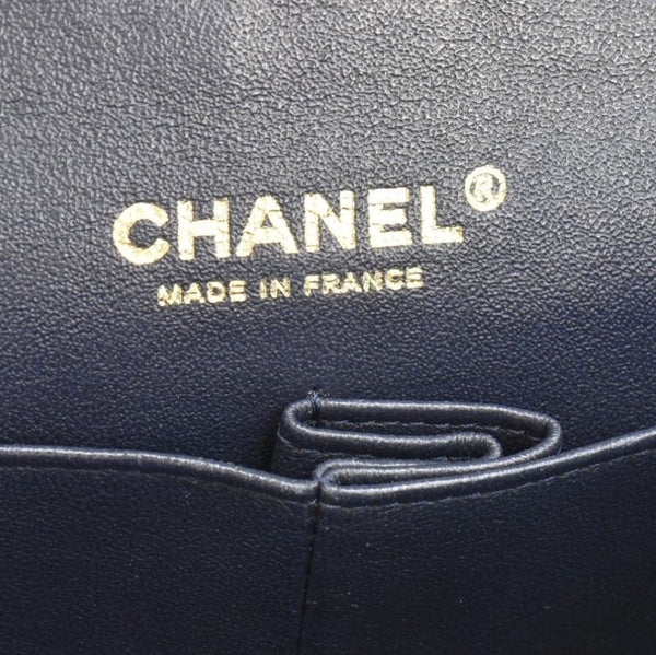 CHANEL Classic Medium Double Flap Quilted Leather Shoulder Bag Navy Blue