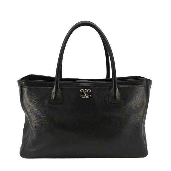 CHANEL Executive Cerf Leather Tote Bag Black