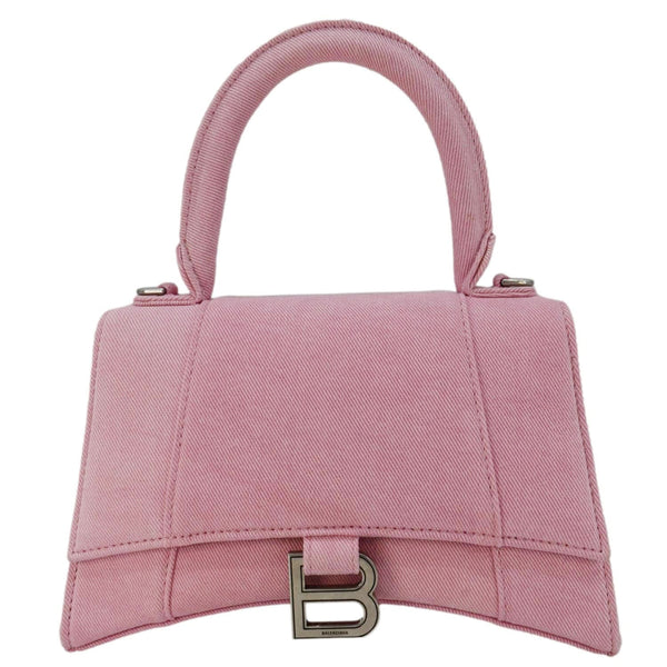 BALENCIAGA Hourglass Canvas Top Handle Shoulder Bag Pink