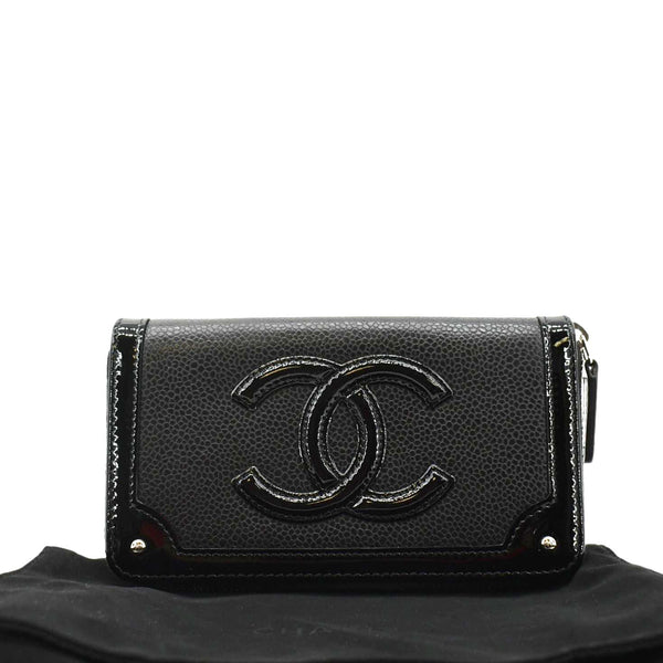 CHANEL CC Timeless Leather Zip Around Wallet Black