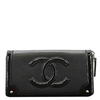 CHANEL CC Timeless Leather Zip Around Wallet Black