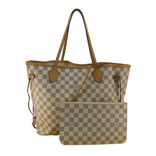 LOUIS VUITTON Neverfull MM Damier Azur Tote Shoulder Bag White