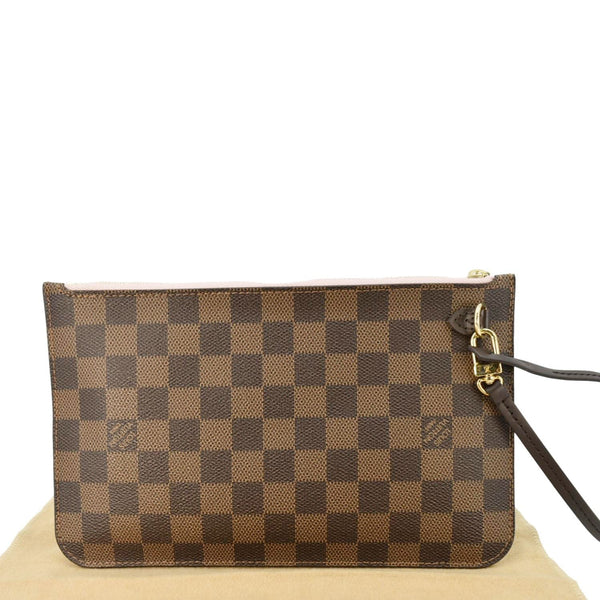 LOUIS VUITTON Neverfull Pochette Damier Ebene Wristlet Rose Ballerine