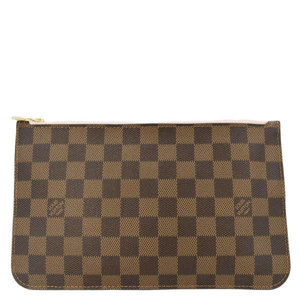 LOUIS VUITTON Neverfull Pochette Damier Ebene Wristlet Rose Ballerine