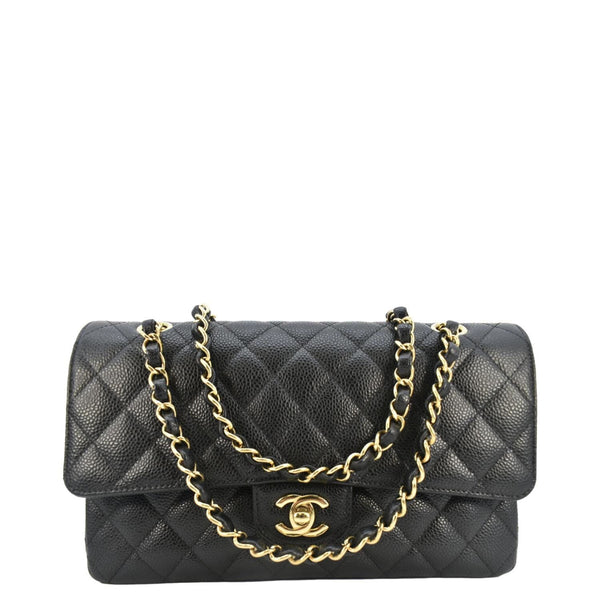 CHANEL Classic Double Flap Medium Quilted Leather Shoulder Bag Black