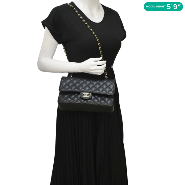 CHANEL Classic Double Flap Medium Quilted Leather Shoulder Bag Black