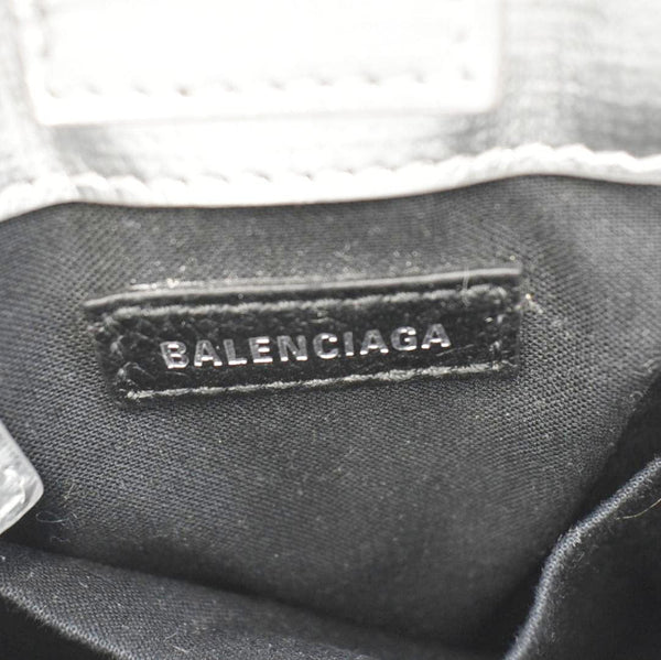 BALENCIAGA Metallic Logo Leather Shopping Phone Holder Silver