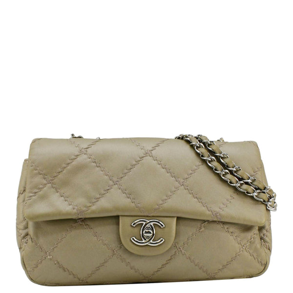 CHANEL Ultra Stitch Small Flap Quilted Calfskin Leather Crossbody Bag Beige