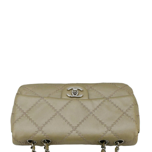 CHANEL Ultra Stitch Small Flap Quilted Calfskin Leather Crossbody Bag Beige