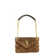 YVES SAINT LAURENT Loulou Puffer Quilted Suede Chain Shoulder Bag Brown