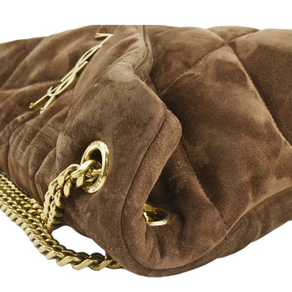 YVES SAINT LAURENT Loulou Puffer Quilted Suede Chain Shoulder Bag Brown