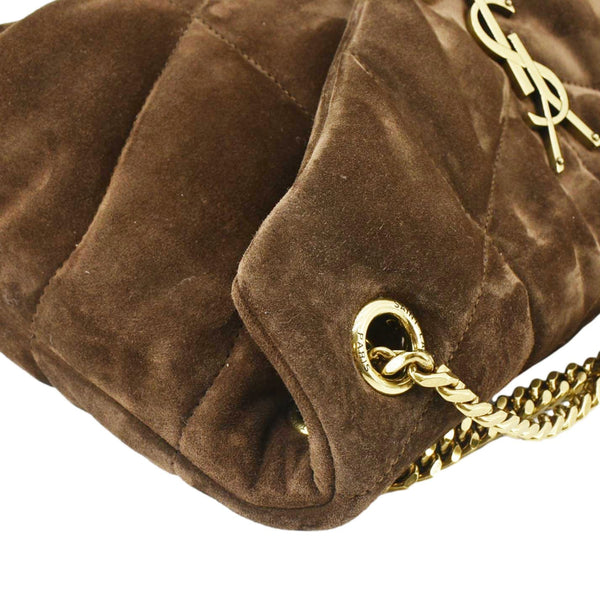 YVES SAINT LAURENT Loulou Puffer Quilted Suede Chain Shoulder Bag Brown