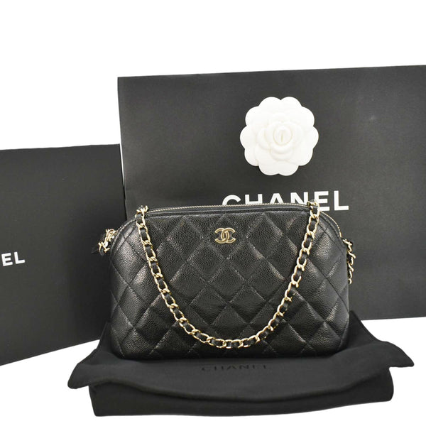 CHANEL Classic Quilted Leather Chain Clutch Crossbody Bag Black