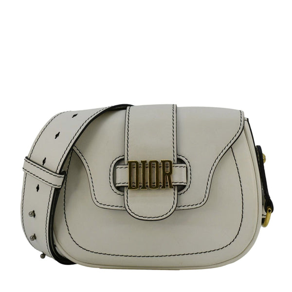 CHRISTIAN DIOR D Fence Calfskin Leather Saddle Bag White