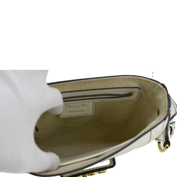 CHRISTIAN DIOR D Fence Calfskin Leather Saddle Bag White