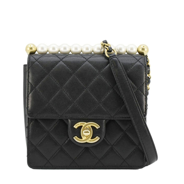 CHANEL Chic Pearls Flap Quilted Leather Shoulder Bag Black