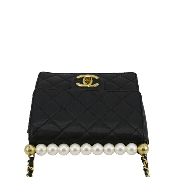 CHANEL Chic Pearls Flap Quilted Leather Shoulder Bag Black