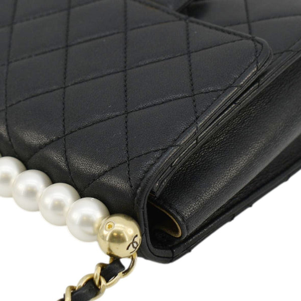 CHANEL Chic Pearls Flap Quilted Leather Shoulder Bag Black