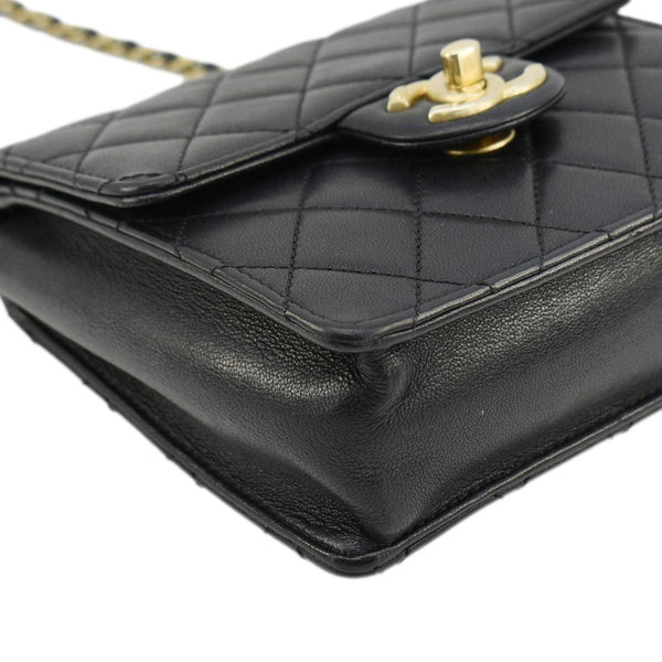 CHANEL Chic Pearls Flap Quilted Leather Shoulder Bag Black