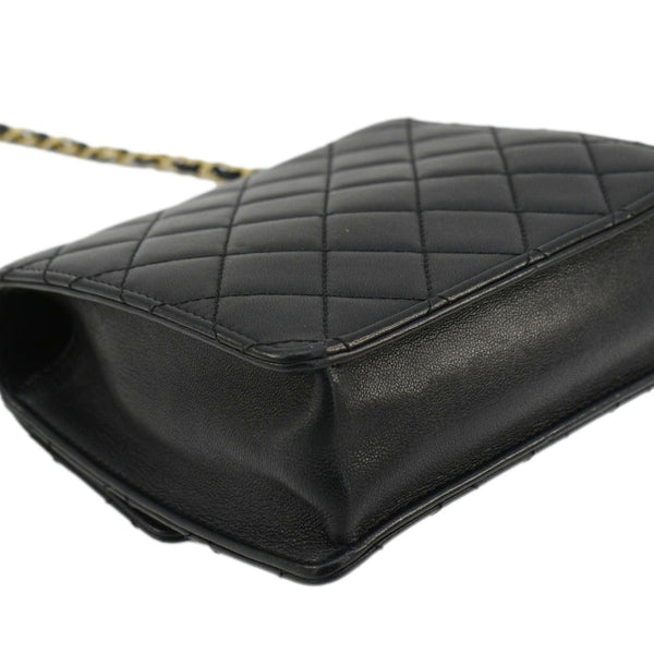 CHANEL Chic Pearls Flap Quilted Leather Shoulder Bag Black