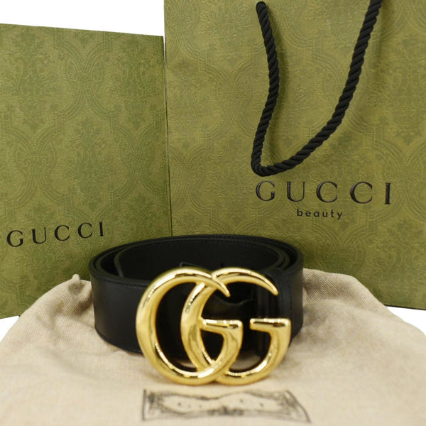 GUCCI Double G Buckle Leather Belt Black 406831 Size 90.36