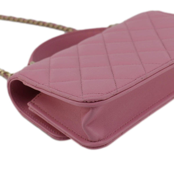 CHANEL Flap Phone Holder Quilted Leather Chain Crossbody Bag Pink