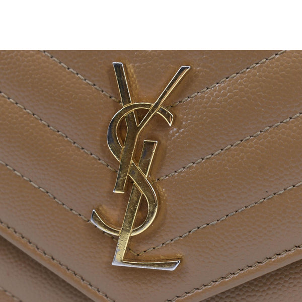 YVES SAINT LAURENT Cassandre Wallet on Chain Leather Envelope Bag Caramel