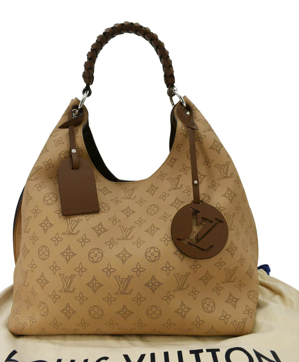 LOUIS VUITTON Carmel Mahina Leather Hobo Bag Beige