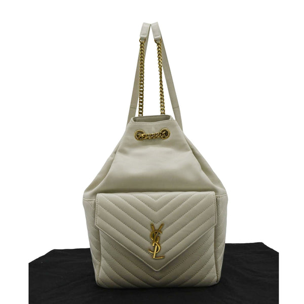 YVES SAINT LAURENT Joe Drawstring Backpack Bag Off White front side