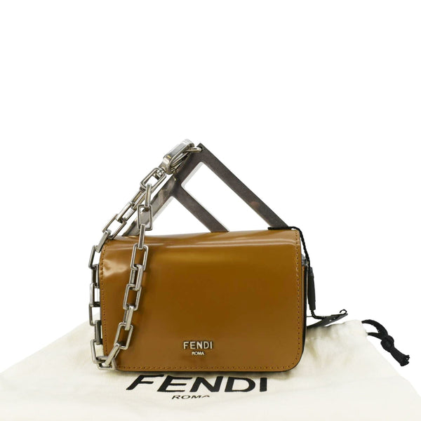 FENDI Nano F Leather Brown Clutch Bag