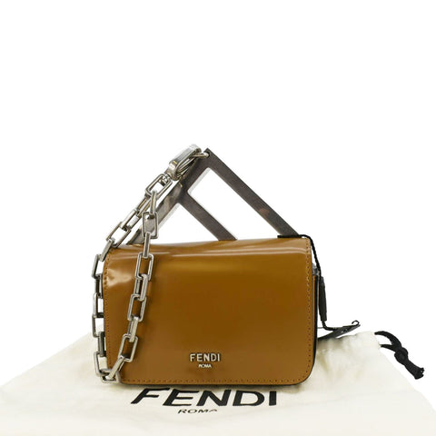 FENDI Nano F Leather Clutch Bag Brown