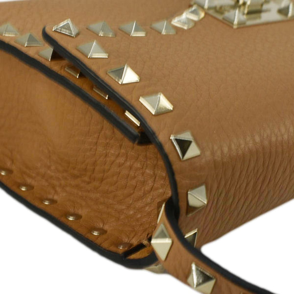 VALENTINO Garavani Rockstud Overlay Flap Small Leather Crossbody Bag Brown