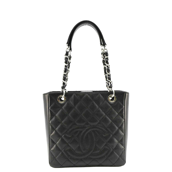 CHANEL PST Petit  Quilted Caviar Leather Shopping Tote Bag Black