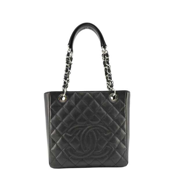 CHANEL PST Petit  Quilted Caviar Leather Shopping Tote Bag Black