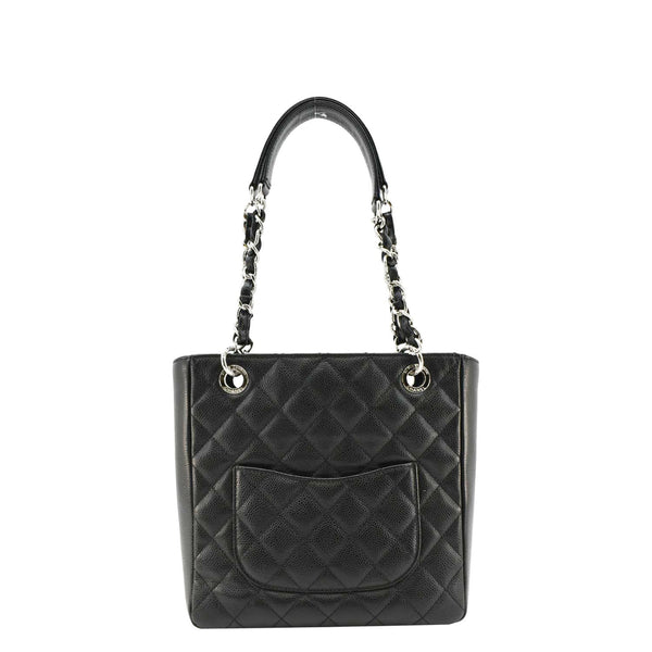 CHANEL PST Petit  Quilted Caviar Leather Shopping Tote Bag Black