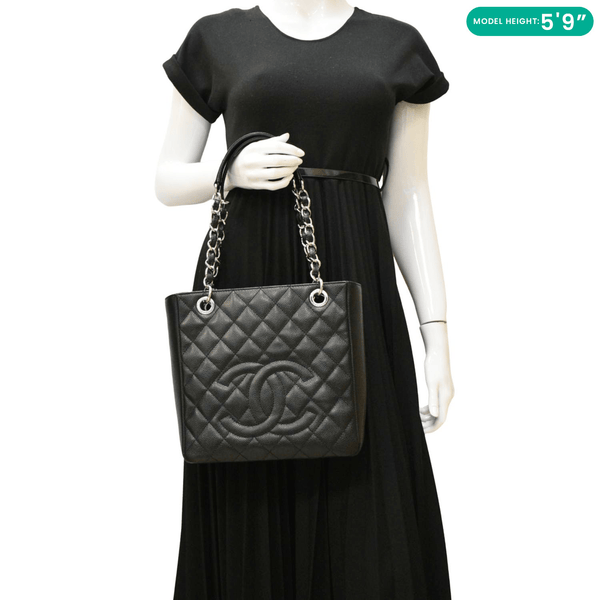 CHANEL PST Petit  Quilted Caviar Leather Shopping Tote Bag Black