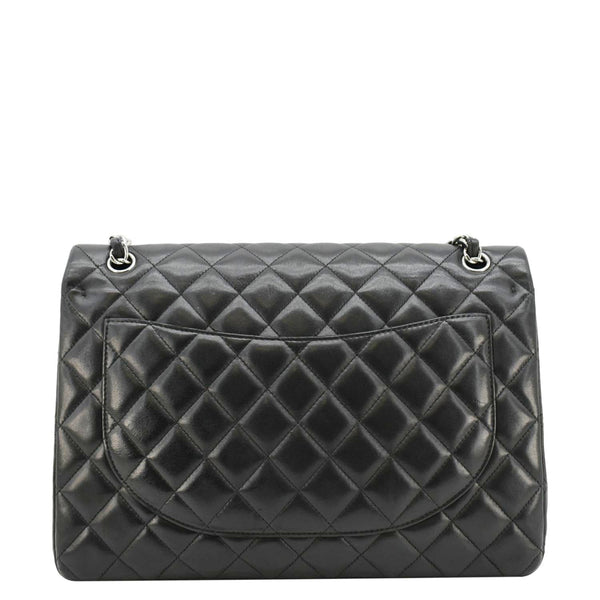 CHANEL Maxi Double Flap Leather Shoulder Bag Black