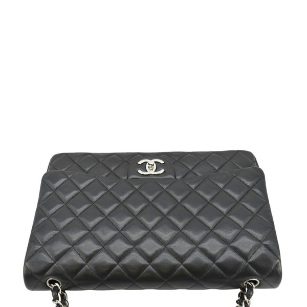 CHANEL Maxi Double Flap Leather Shoulder Bag Black