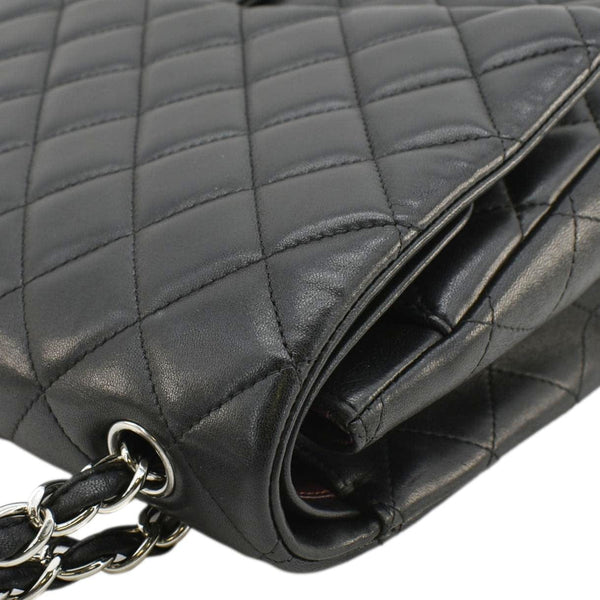 CHANEL Maxi Double Flap Leather Shoulder Bag Black